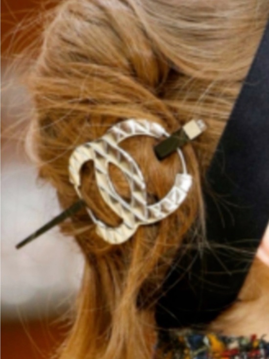 CHANEL Silver Quilted Double-C Logo Hair Pin